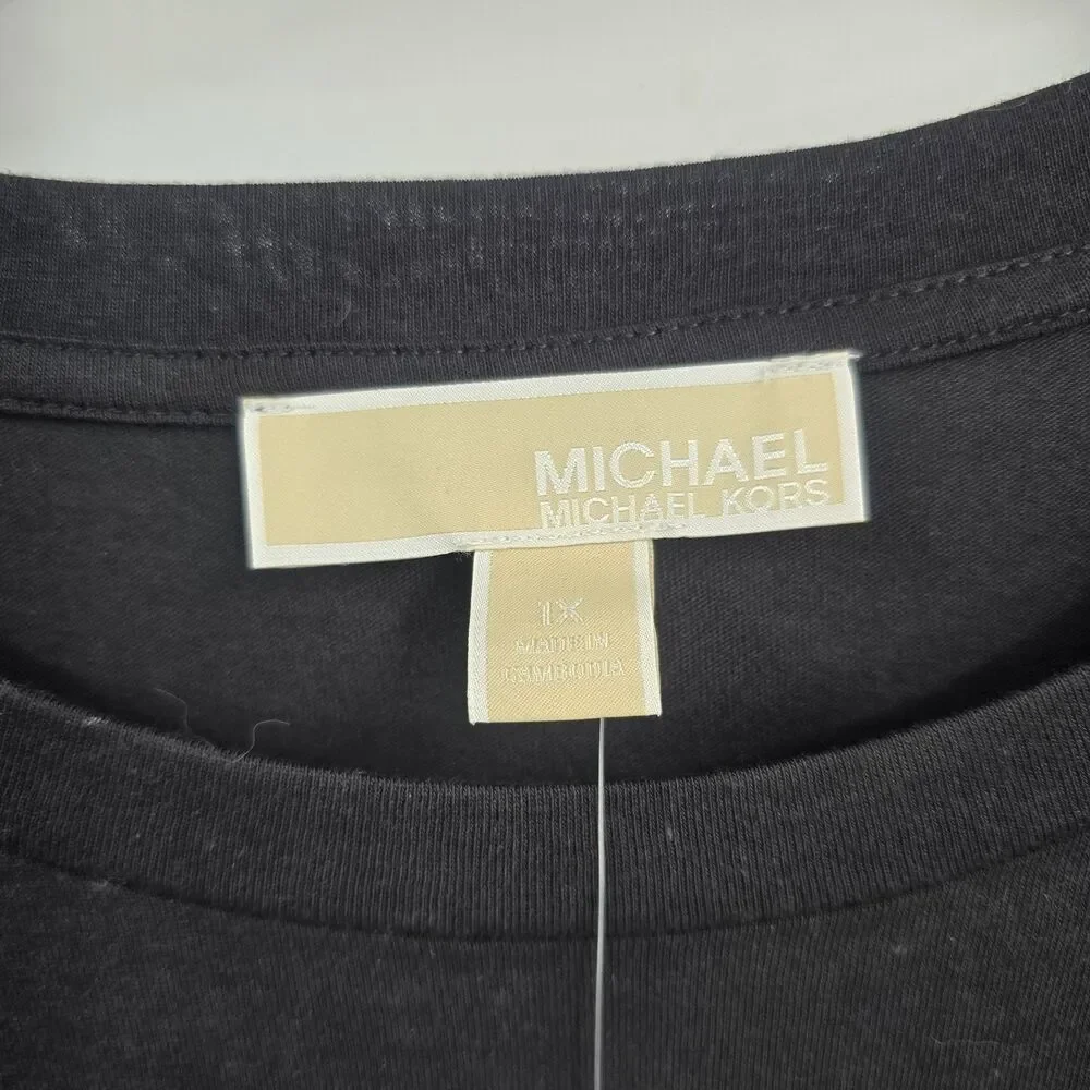 Michael Kors Black Faux Leather Short Sleeve Shirt Size 1X New Whimsigoth Goth